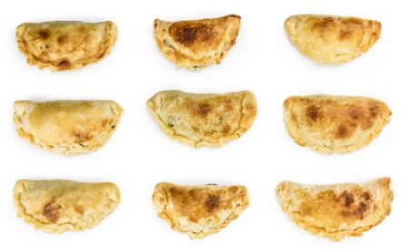 Empanadas as detailed close-up shot isolated on white background (selective focus)の写真素材