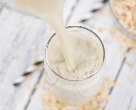 Portion of Oat Milk as detailed close-up shot; selective focusの写真素材