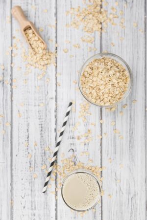 Portion of Oat Milk as detailed close-up shot; selective focusの写真素材