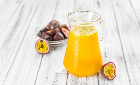 Some healthy Maracuja Juice (selective focus; close-up shot)の写真素材