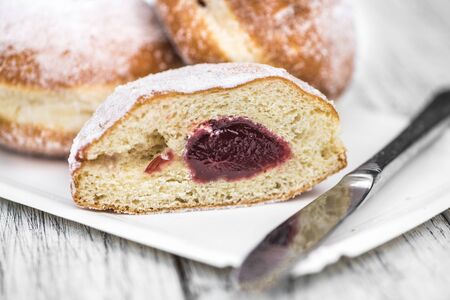Berliner Doughnuts (fresh made) as detailed close-up shot; selective focusの写真素材