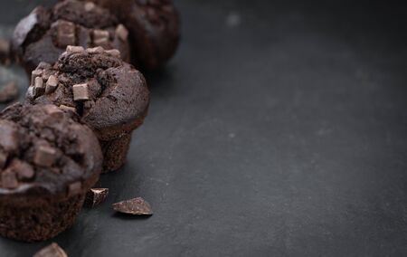 Fresh Chocolate Muffins as detailed close-up shot (selective focus)の写真素材