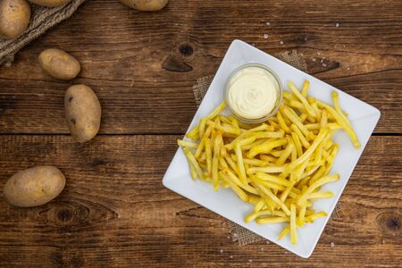 Portion of homemade French Fries (close-up shot; selective focus)の写真素材