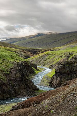 Icelandic scenery in the northern part of the country at a cloudy dayの写真素材