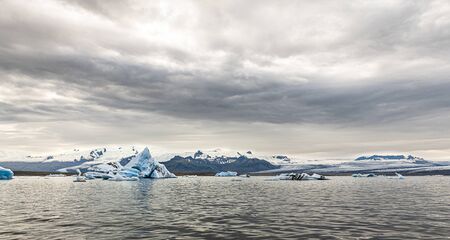 Blue icebergs in the Jokulsarlon Glacier Lagoon (Iceland)