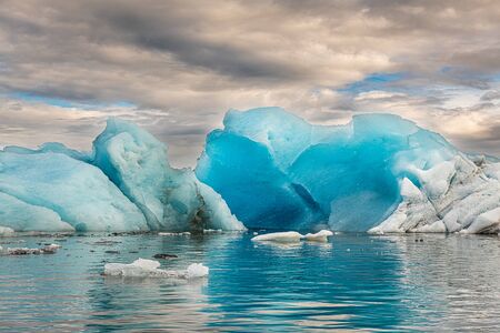 Jokulsarlon Glacier Lagoon in eastern Iceland during sunsetの写真素材