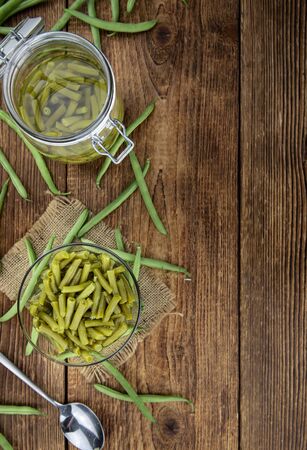 Portion of preserved Green Beans as detailed close-up shot  (selective focus)の写真素材