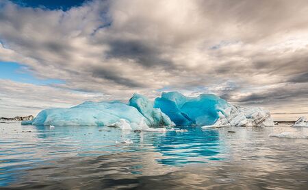 Famous Glacier Lagoon in Jokulsarlon (Iceland) during sunset