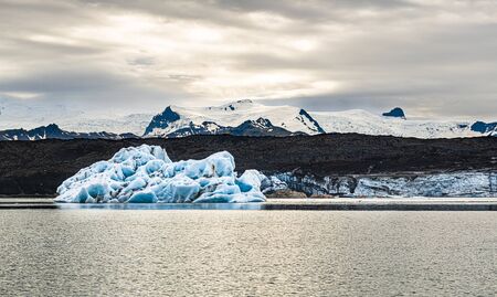 The famous Jokulsarlon Glacier Lagoon in the eastern part of Iceland during a cloudy day