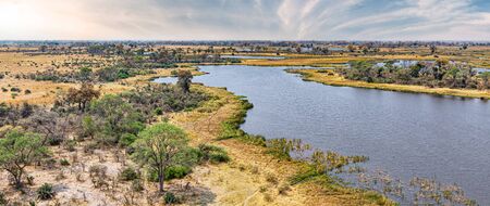 Helicopter Safari at the Okavango Delta, Botswana during a nice and sunny dayの写真素材