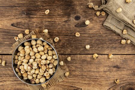 Peeled Hazelnuts as detailed close up shot (selective focus)の写真素材