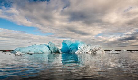 Famous Glacier Lagoon in Jokulsarlon (Iceland) during sunset