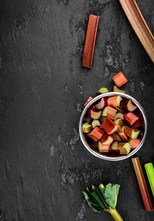 Chopped Rhubarb as detailed close up shot (selective focus)の写真素材