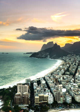 Copacabana Beach in Rio de Janeiro aerial shot during sunsetのeditorial素材