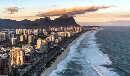 Rio de Janeiro aerial view shot from a helicopter during a wonderful sunsetのeditorial素材