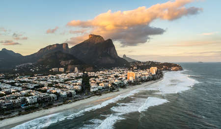 Rio de Janeiro aerial view shot from a helicopter during a wonderful sunsetのeditorial素材