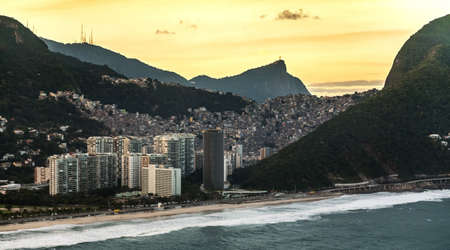 Rio de Janeiro aerial view shot from a helicopter during a wonderful sunsetのeditorial素材