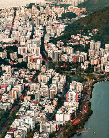 Rio de Janeiro aerial shot made from a helicopter (during sunset)のeditorial素材