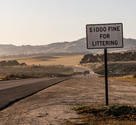 Fine for littering Sign at Coast Highway in California, USAの写真素材