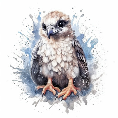 Baby Falcon watercolor with ink outline on white background, high detailed - generated with generative AIの素材