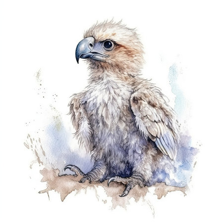 Baby Eagle watercolor with ink outline on white background, high detailed - generated with generative AIの素材