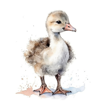 Baby Goose watercolor with ink outline on white background, high detailed - generated with generative AIの素材