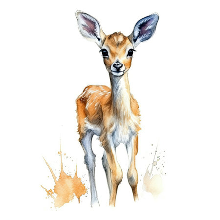 Baby Antelope watercolor with ink outline on white background, high detailed - generated with generative AIの素材