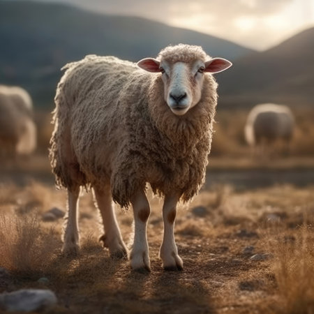 Sheep in natural habitat - image generated with Generative AIの素材