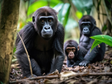 Adult Gorilla with babies - generated with generative AIの素材