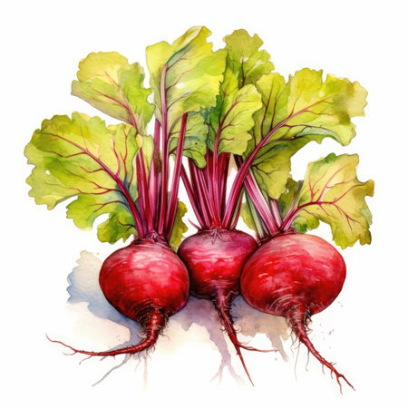 Beets in watercolor style with ink outline on white background - generated with generative AIの素材