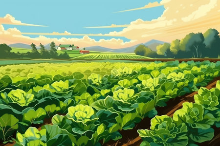 Lettuce growing and harvesting, a natural food background concept. - image generated with Generative AIの素材