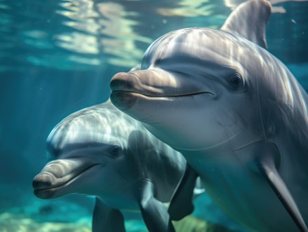 Adult Dolphin with babies - generated with generative AIの素材