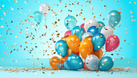 Generated art of birthday party decor on blue background. - image generated with Generative AIの素材
