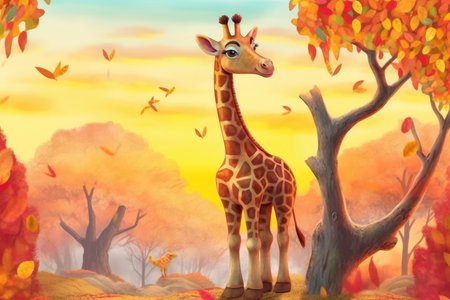 A children's book illustration with a cute giraffe. - image generated with Generative AIの素材