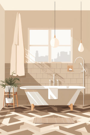 A white and beige minimalist vintage bathroom. - image generated with Generative AIの素材