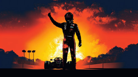 Digital art of race car driver winning Gran Prix. - image generated with Generative AIの素材