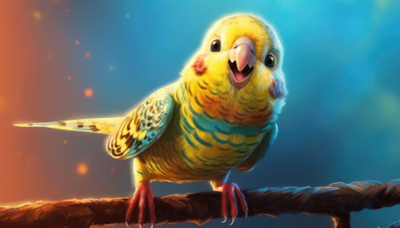 A budgie perched cheerfully. - image generated with Generative AIの素材