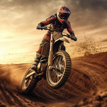 A closeup of a motocross rider's tire on dirt track. - image generated with Generative AIの素材
