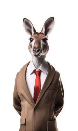 Kangaroo dressed in a suit like a businessman, isolated on white background - generated with generative AIの素材
