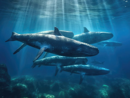 Group of Humpback Whale in natural habitat (generative AI)の素材