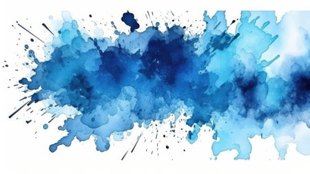 A blue paint splatter stains with watercolors. - image generated with Generative AIの素材