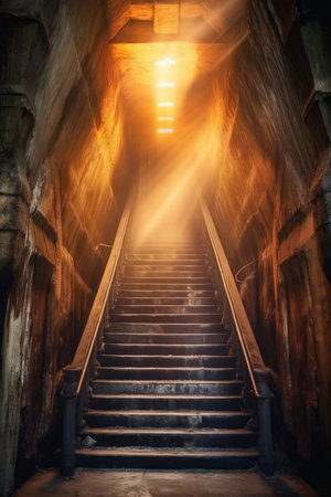 The stairway tunnel is lit - image generated with Generative AIの素材