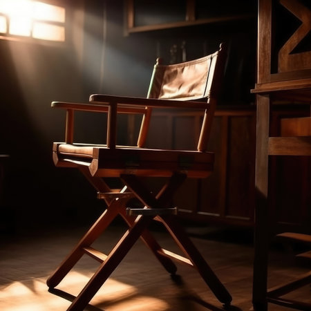 A free director's chair is highlighted in shadow and light. - image generated with Generative AIの素材
