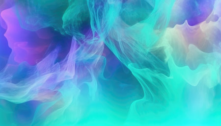 A futuristic cosmos design with abstract blue, mint, and purple smoke. - image generated with Generative AIの素材