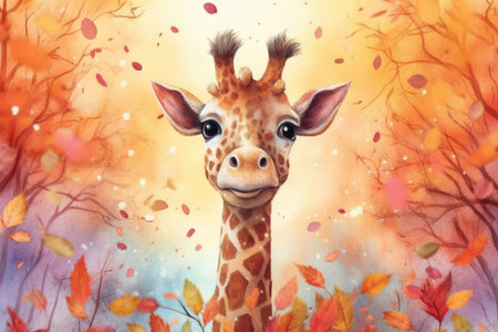 A children's book illustration with a cute giraffe. - image generated with Generative AIの素材