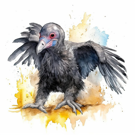 Baby Condor watercolor with ink outline on white background, high detailed - generated with generative AIの素材