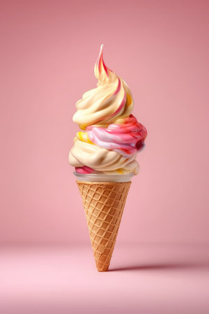 A levitating ice cream represents a minimal summer dessert concept. - image generated with Generative AIの素材