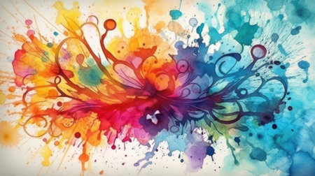 The background features splashes of watercolor. - image generated with Generative AIの素材