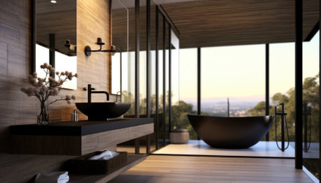 'A modern house features modern bathroom.' - image generated with Generative AIの素材