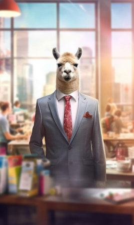 Alpaca dressed in a suit like a businessman - generated with generative AIの素材